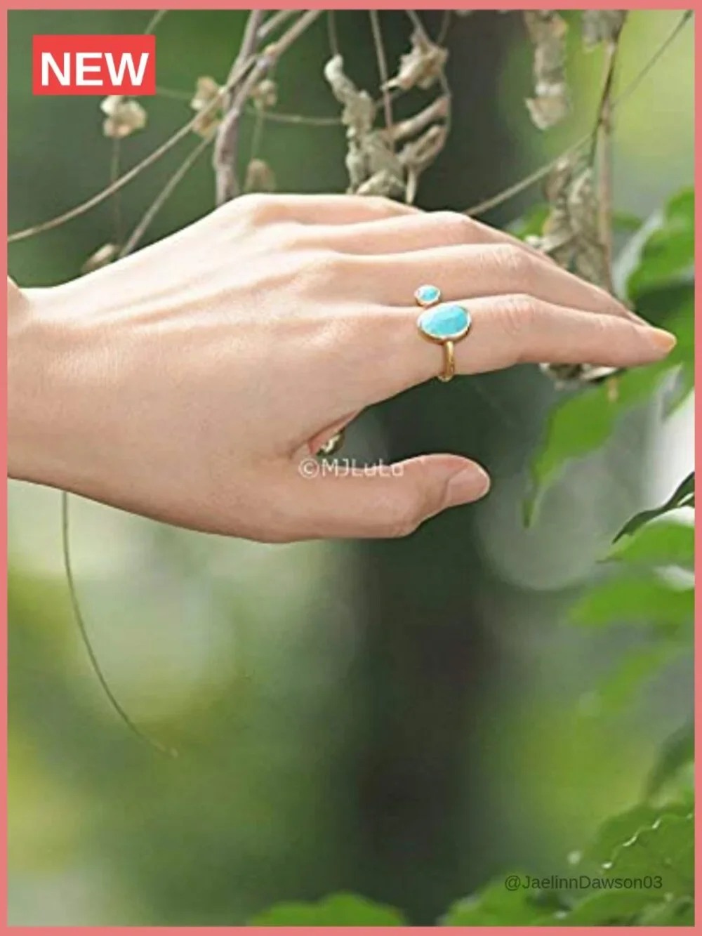 Statement Ring with Simulated Turquoise - Hypoallergenic Gold-Plated Ring